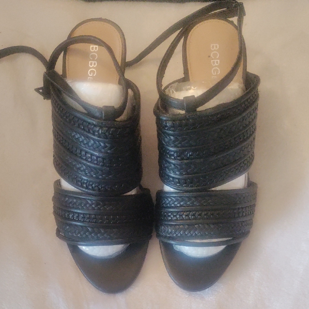 BCBG Black Slingback Sandals with Braided Straps
